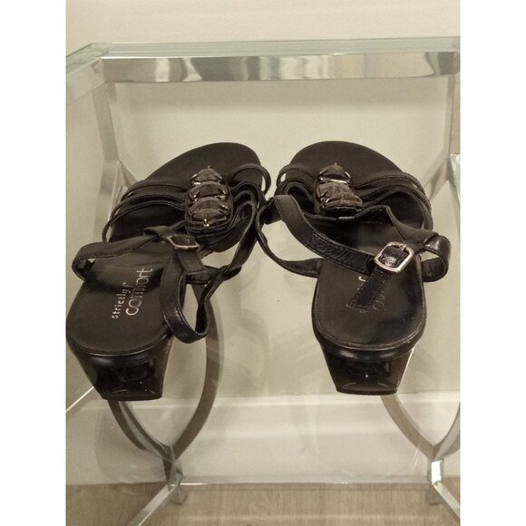 Women's Black Strictly Comfort Leather Sandal w/Rhinestone Detail Size 7 - Picture 3 of 8